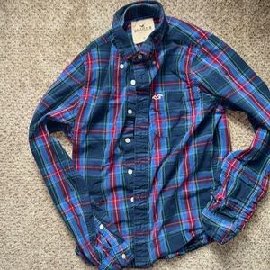 Mens Hollister Blue Plaid with red and green button up Shirt Size Medium